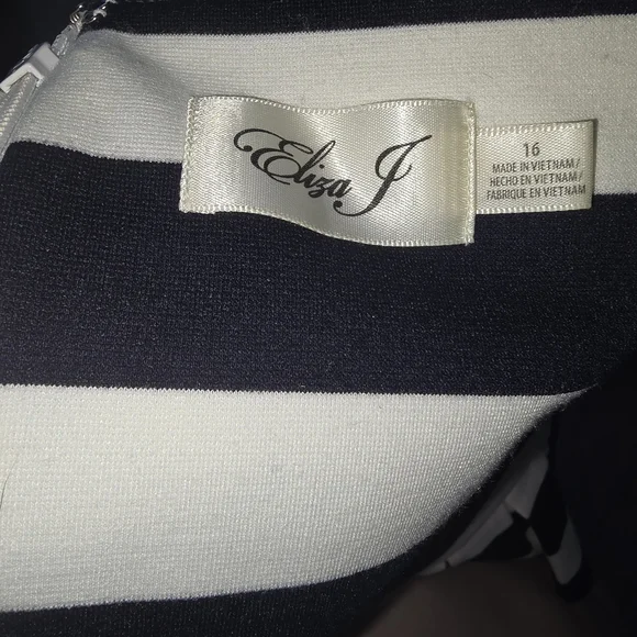 Eliza J Navy and White Striped Ruffle Midi Dress 16 Sheath Dress - Picture 4 of 8